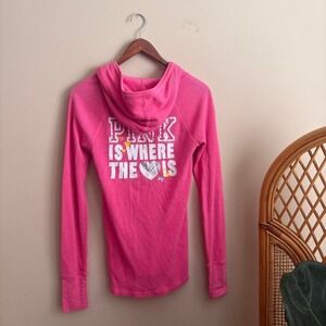 Y2K Glam Mall Core Victoria Secret PINK Thermal Waffle Knit Henley Hooded Shirt